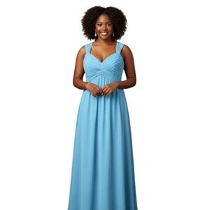 Nendu New A-line Chiffon Shirred Flowy Gown Plus 3X Turquoise Blue Prom Formal